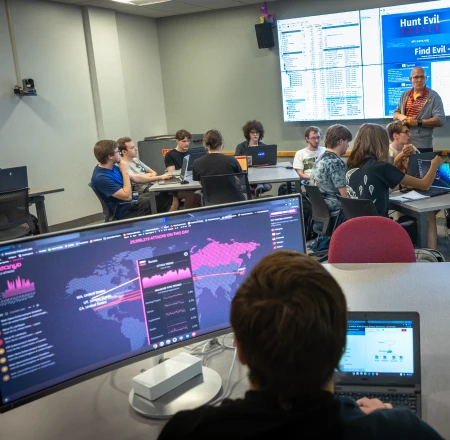 Students working in an Info Sec lab at Ferris State