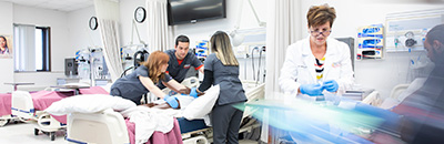 Students working in a nursing laboratory