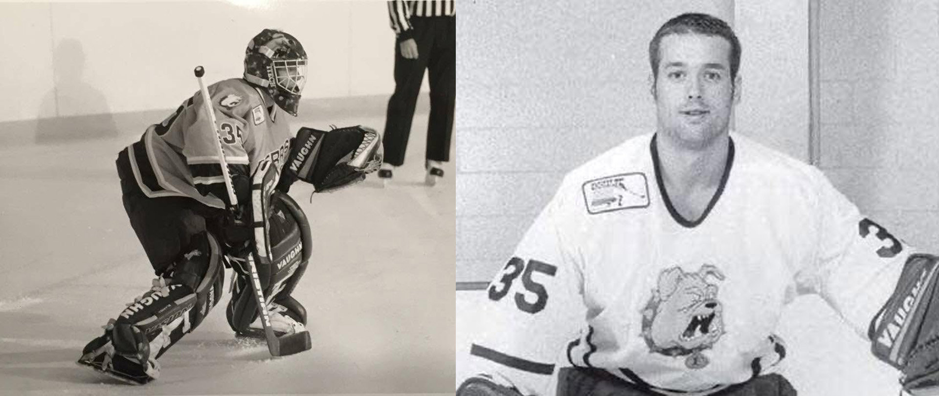 Jeff Blashill playing goalie for Ferris State
