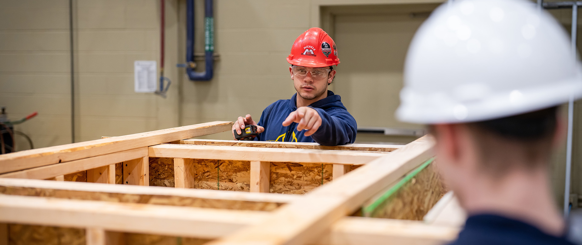 Students working in the construction lab at Ferris State University