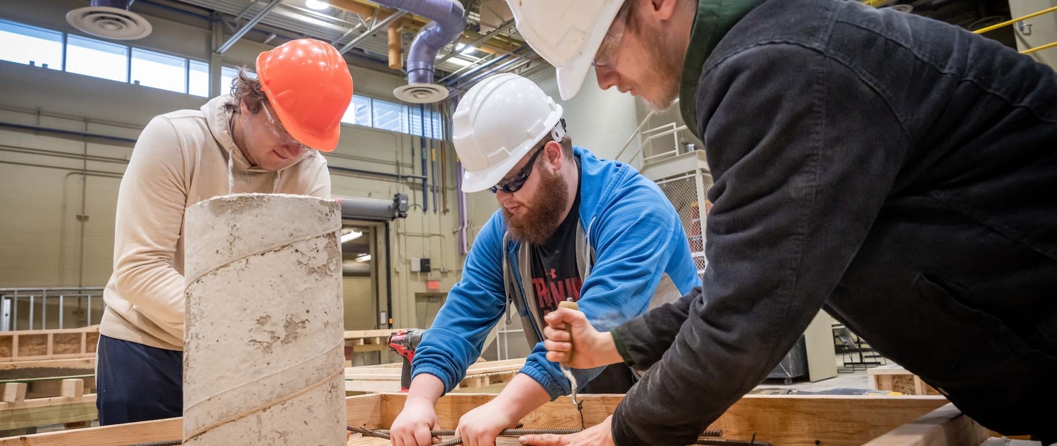 Construction Management students working on an in-class project