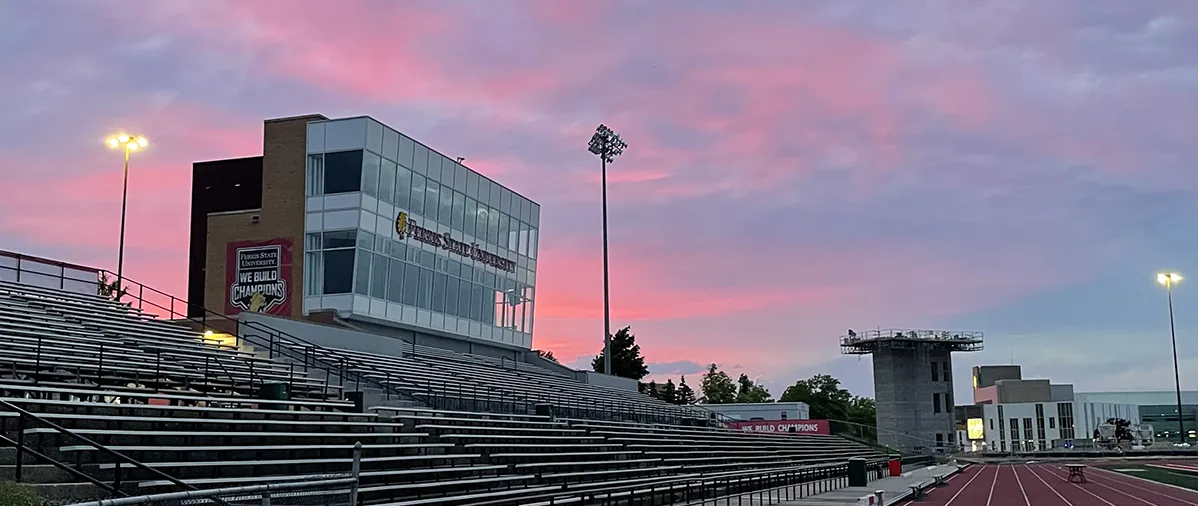 sunset over Ferris State football field