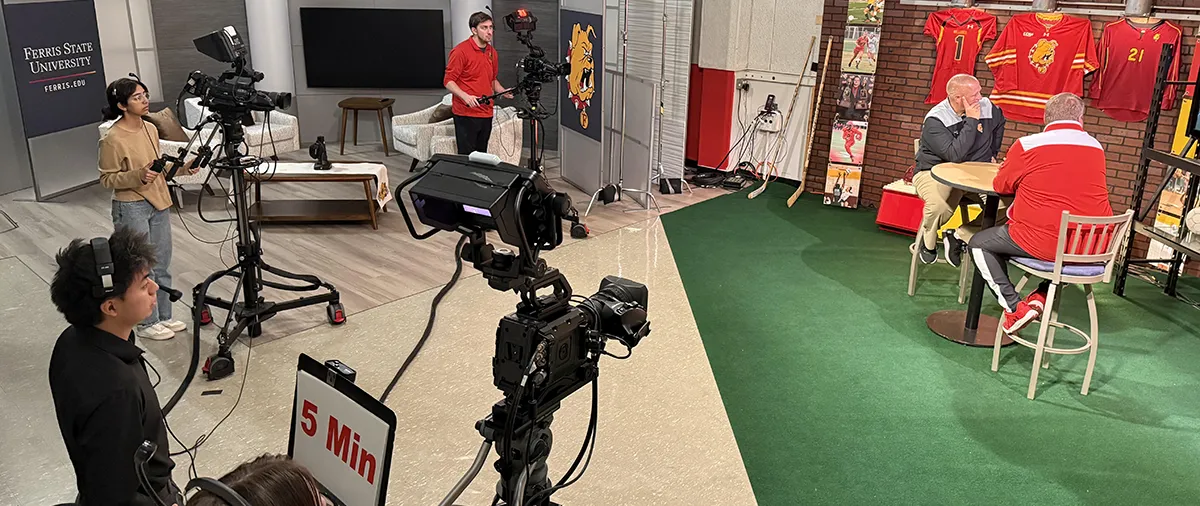 students filming an episode of ferris sports update