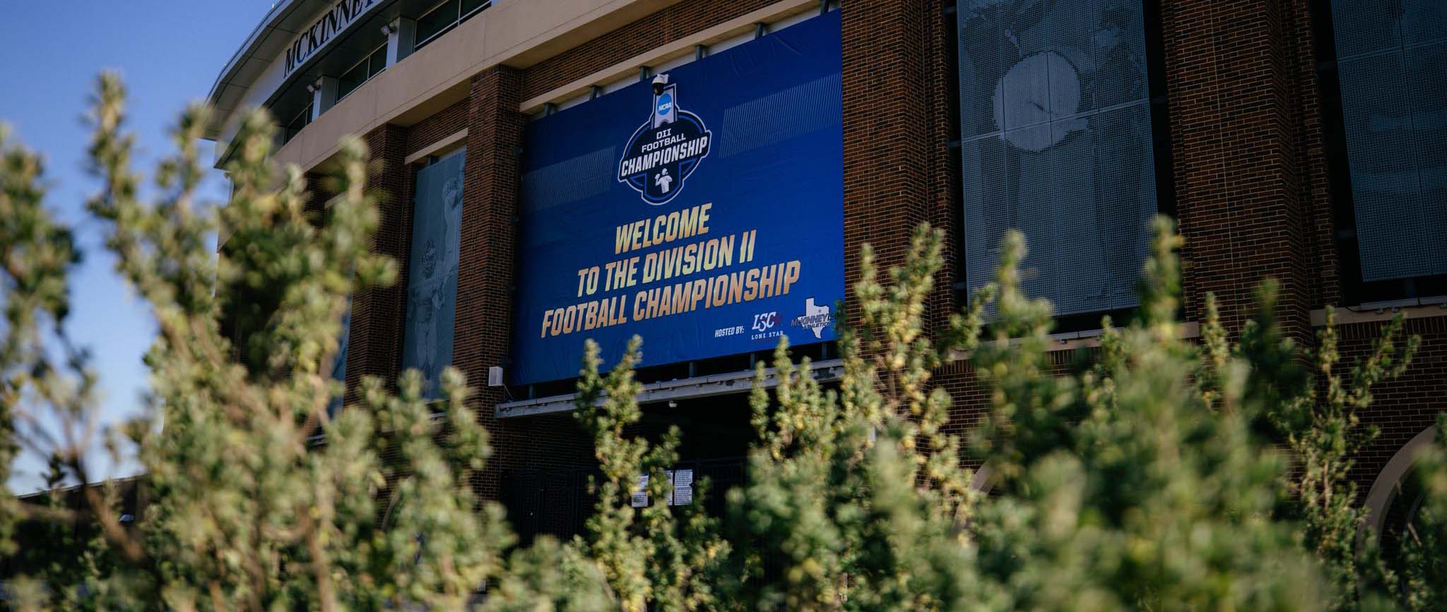 Image of National Championship banner outside of McKinney ISD Stadium
