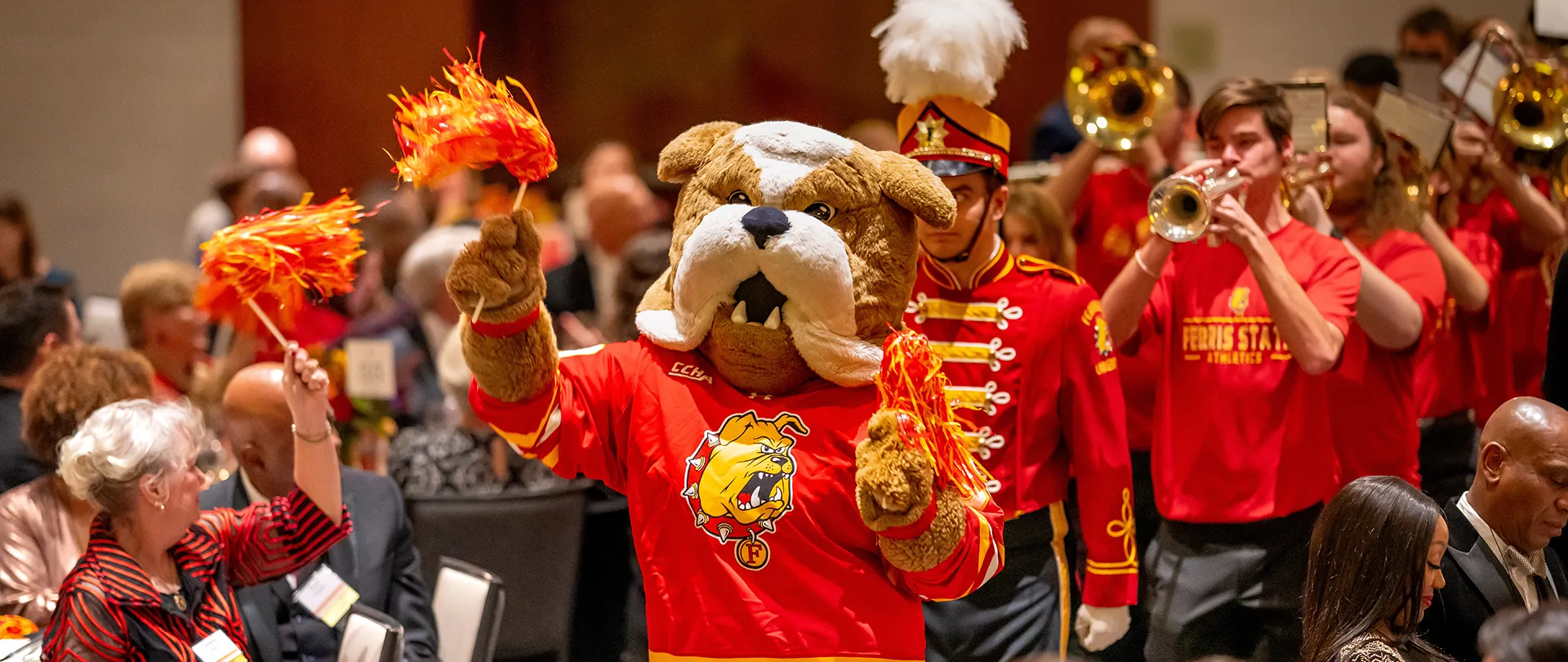 Brutus and the marching band at the Ferris Foundation Gala 2024
