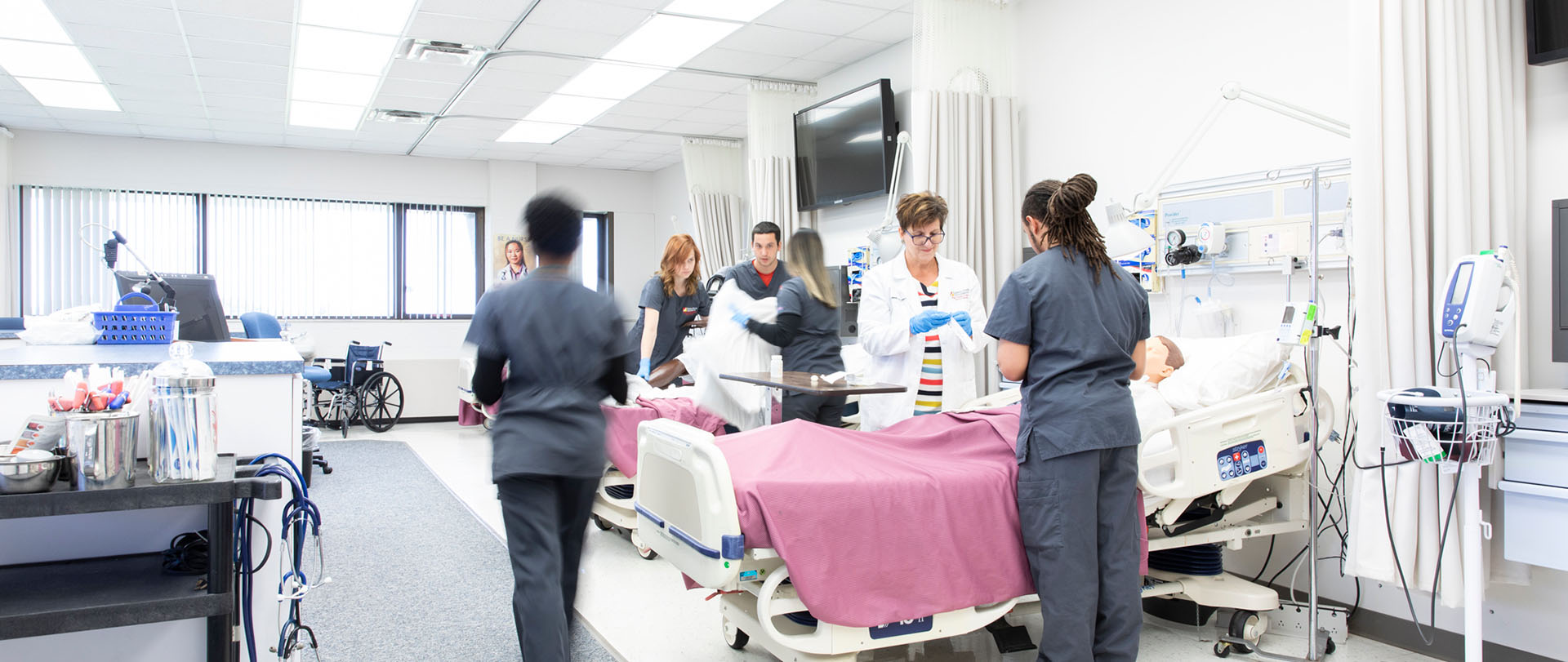 Students working in a nursing classroom at Ferris State University