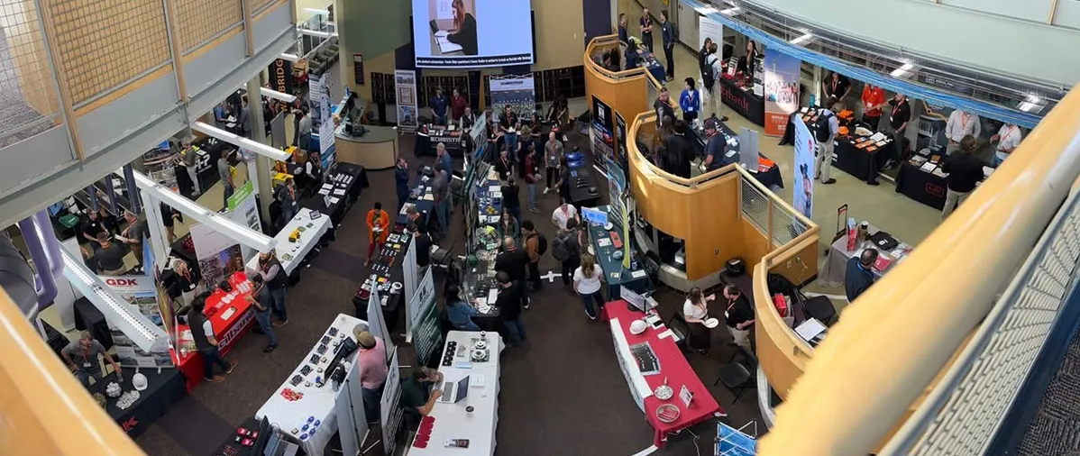 top down view of a career fair's tables and booths