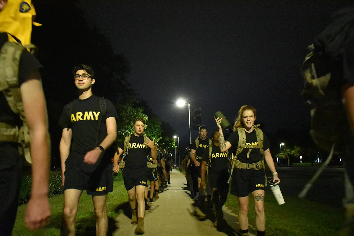 ROTC cadets in physical training