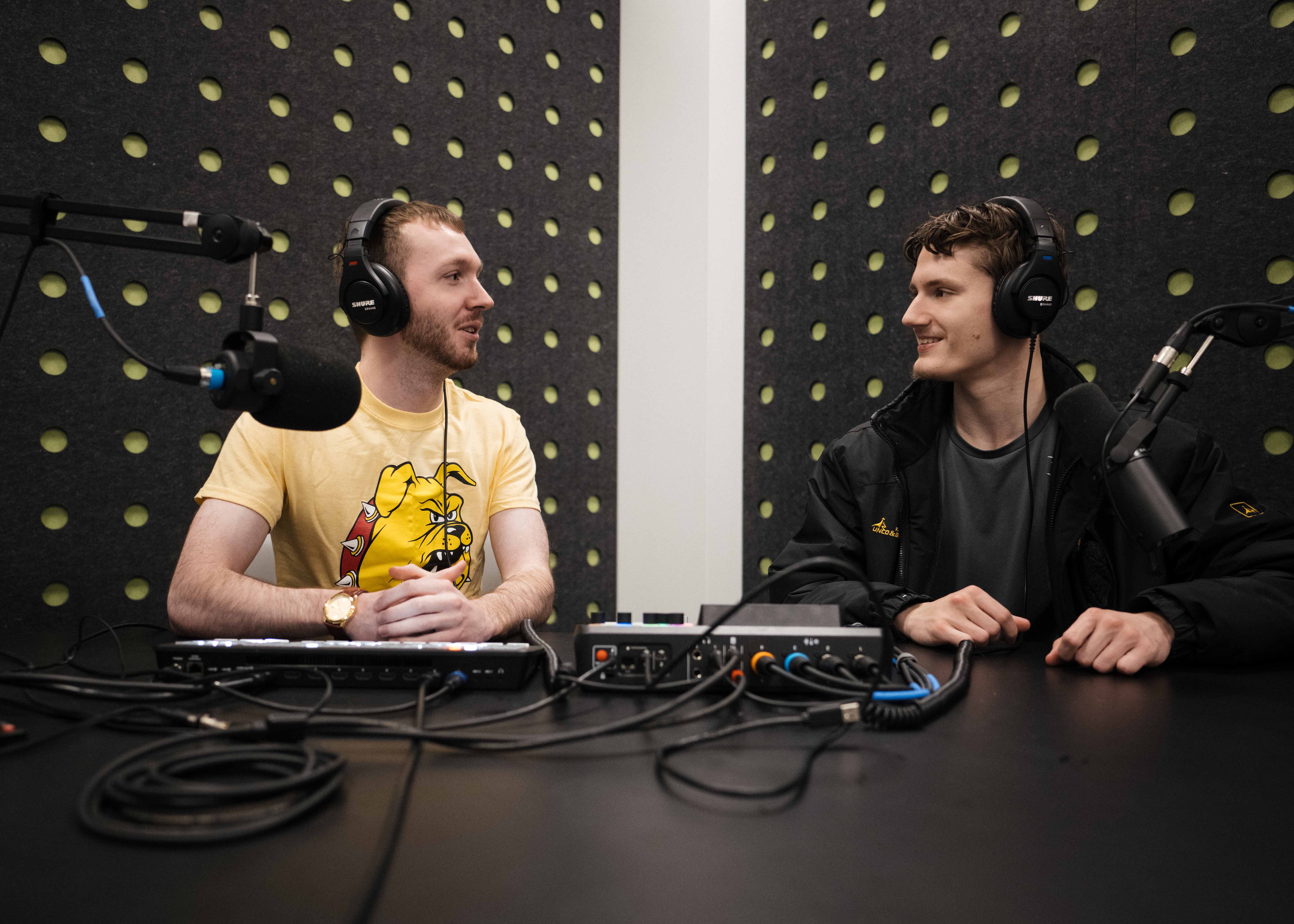 students in a podcast