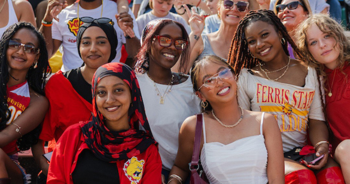 Ferris State University international students at a football game.