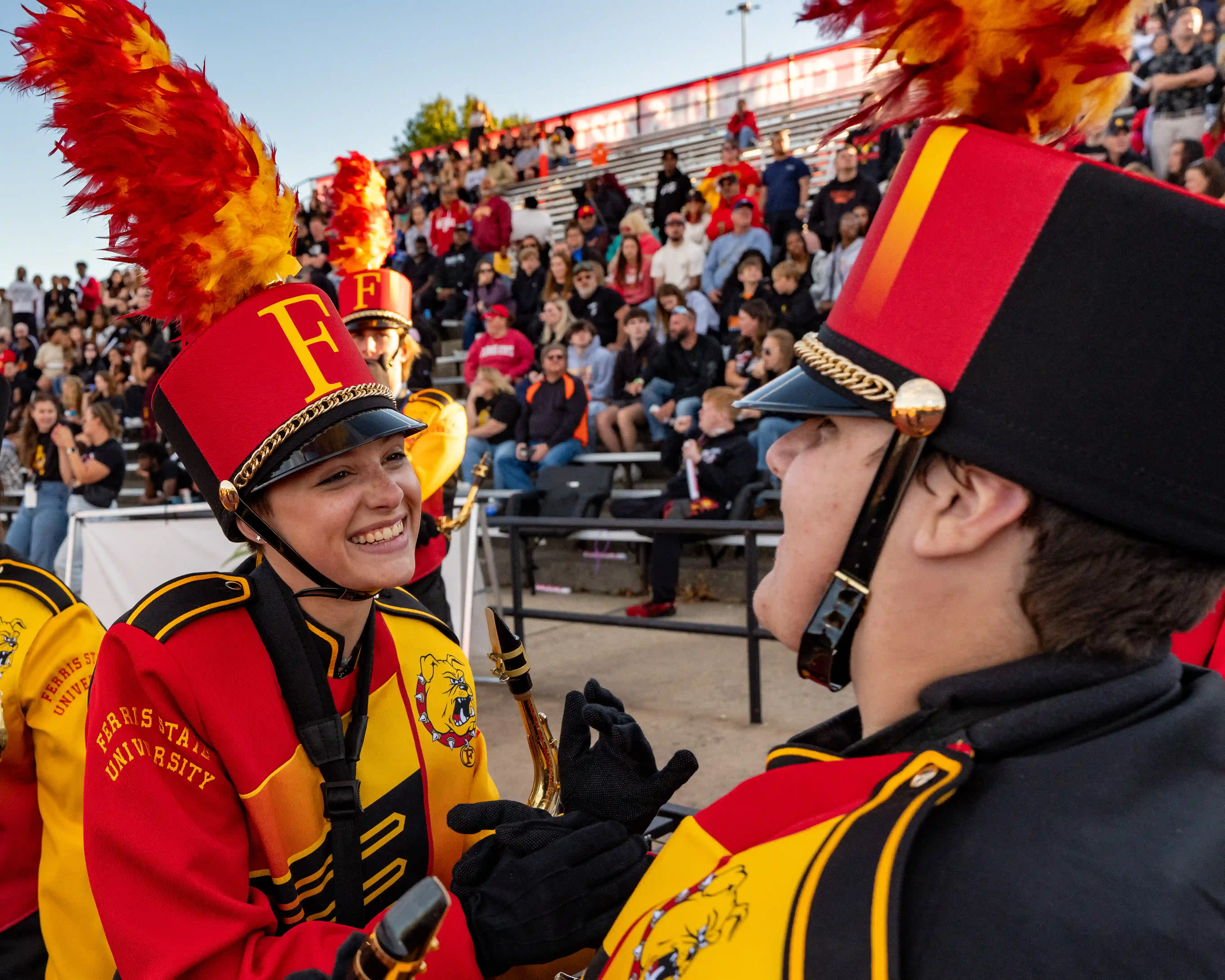 marching band students talking