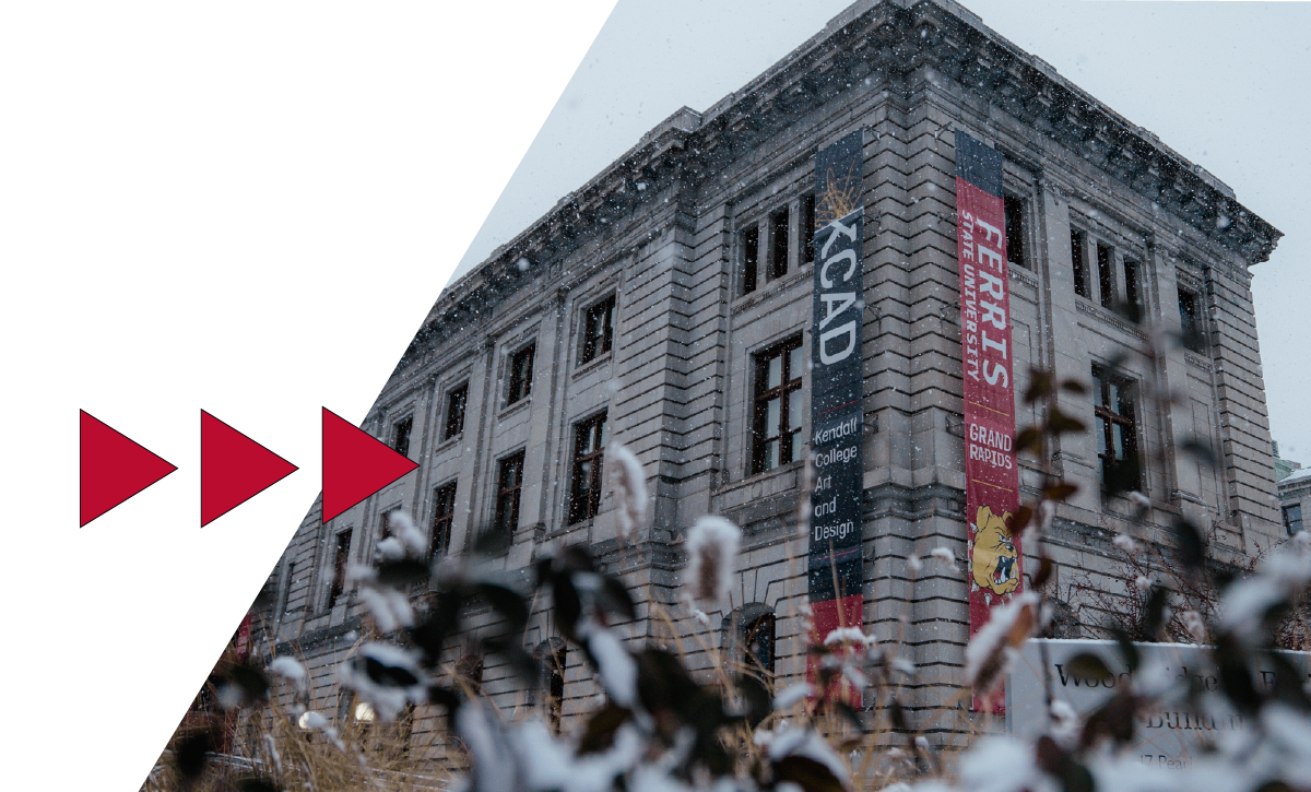 kendall college of art and design building in the snow