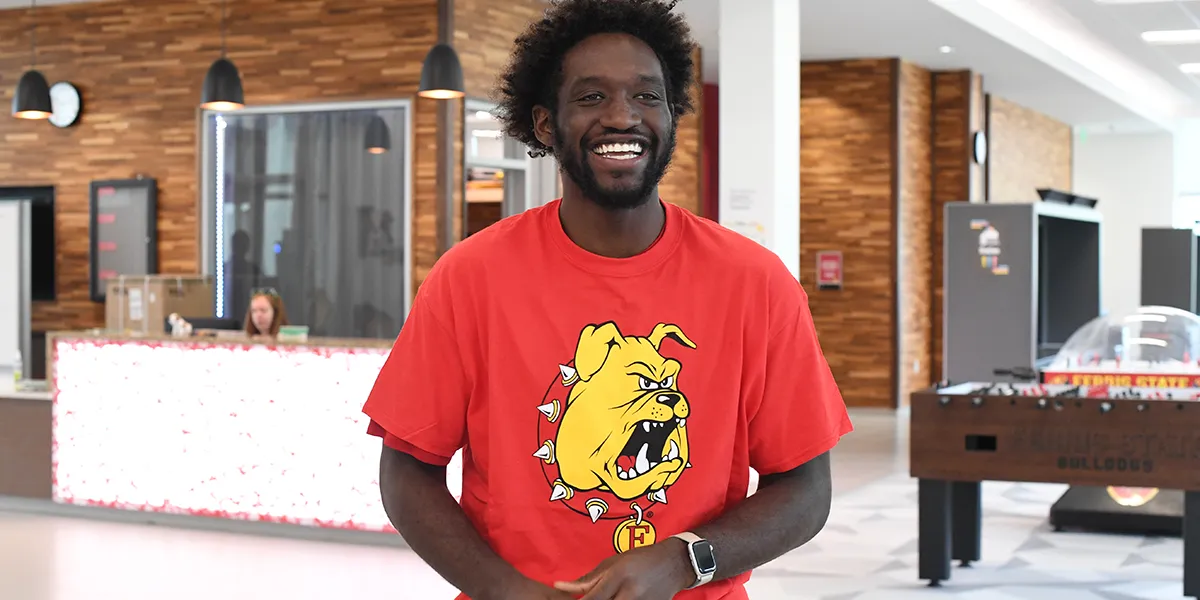 student wearing bulldog gear