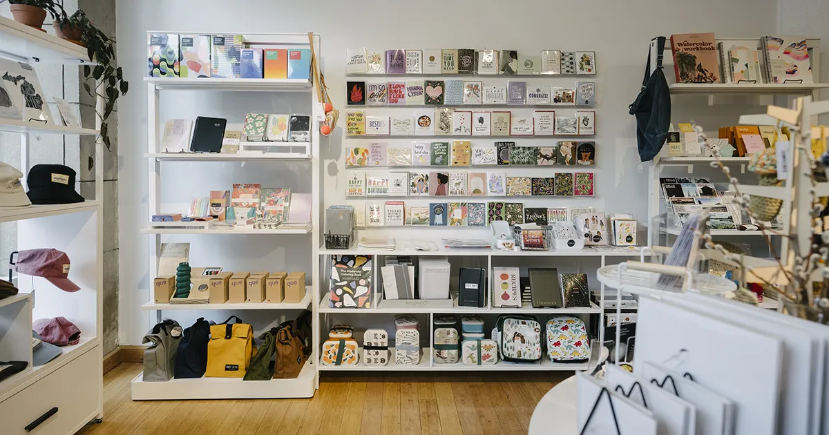 view of a card rack and shelves in the spark