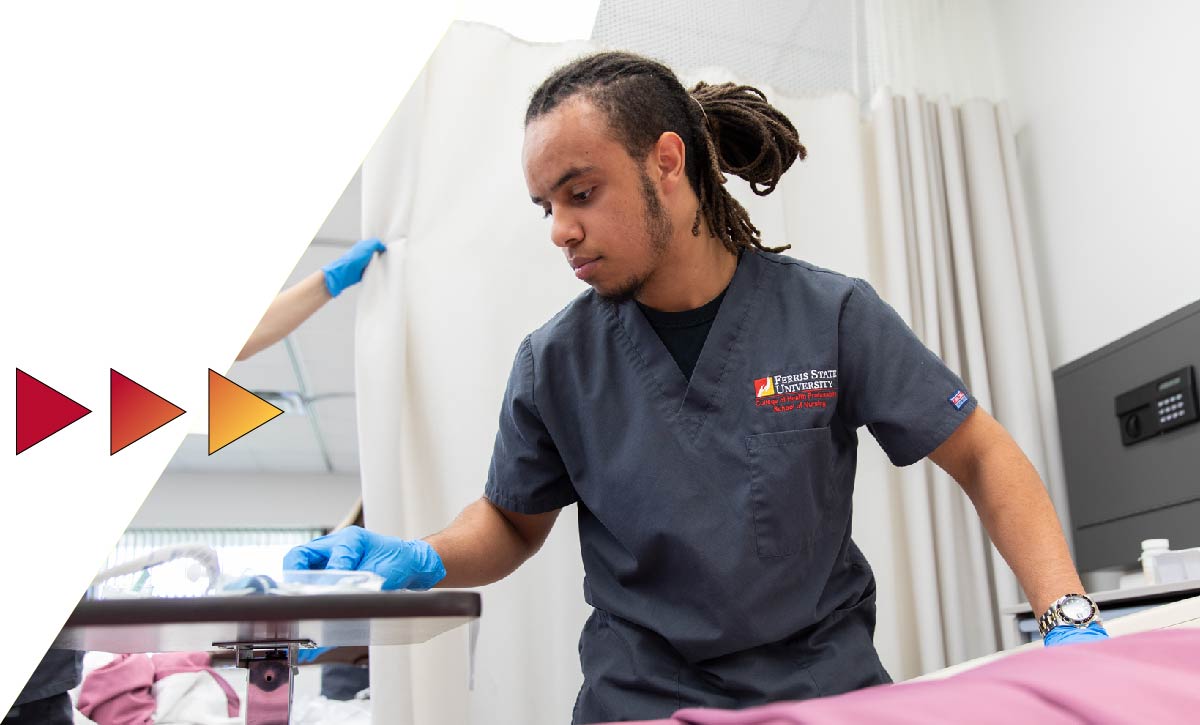 Student working in a nursing classroom at Ferris State University