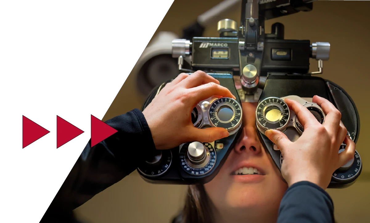 Student receving an eye exam at Ferris State University