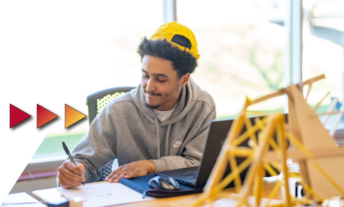 Student in a classroom at Ferris State University in Big Rapids MI