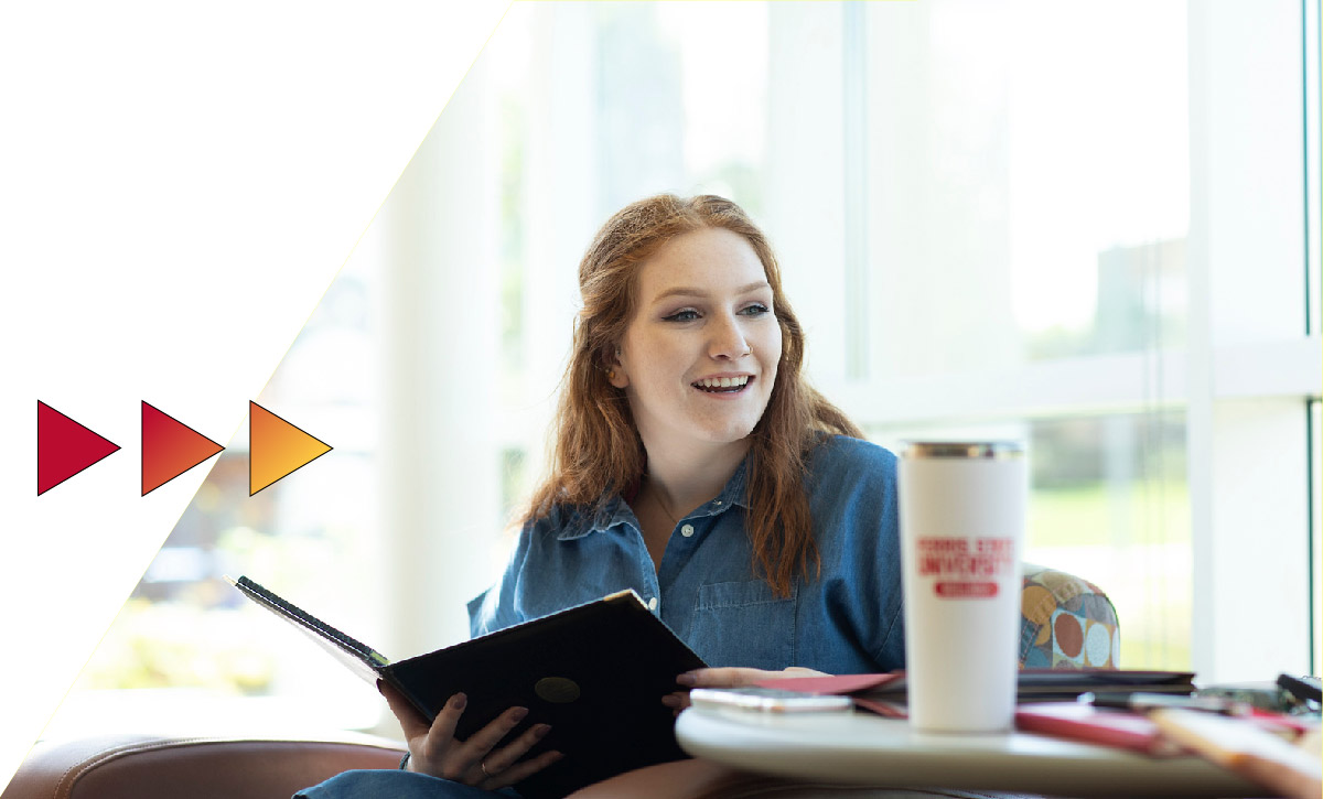 A Ferris State Bulldog student on the campus of Ferris State University in Big Rapids MI