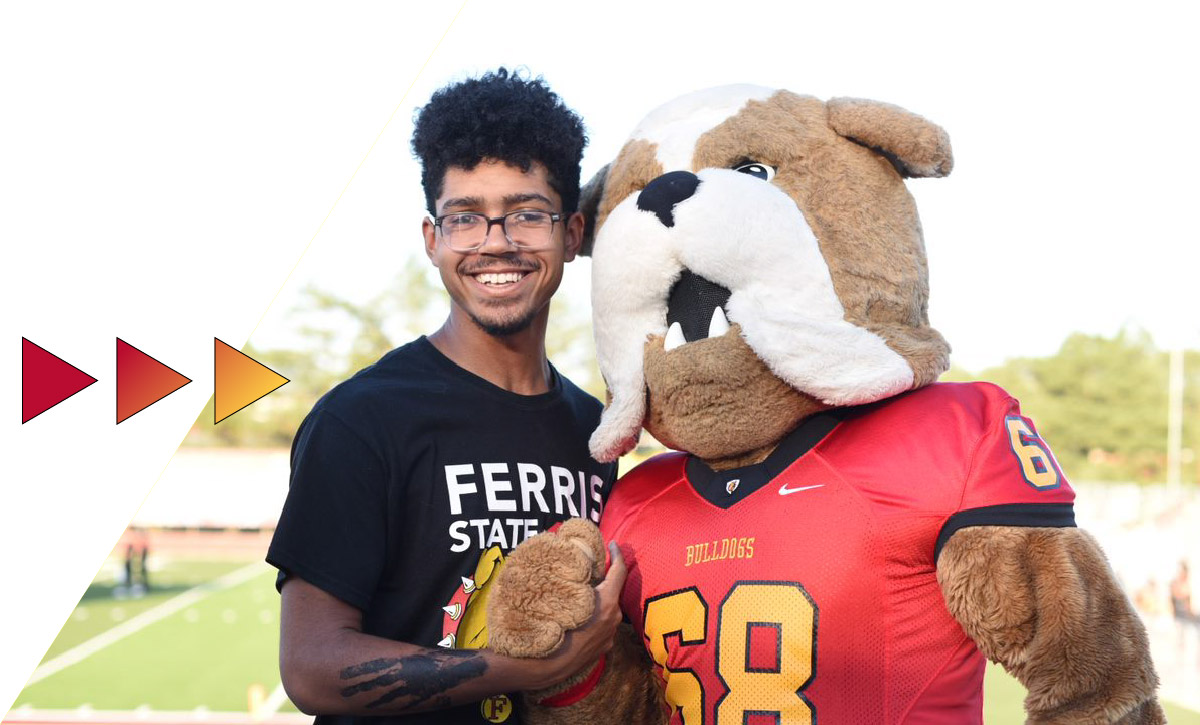 Student with Brutus the Bulldog