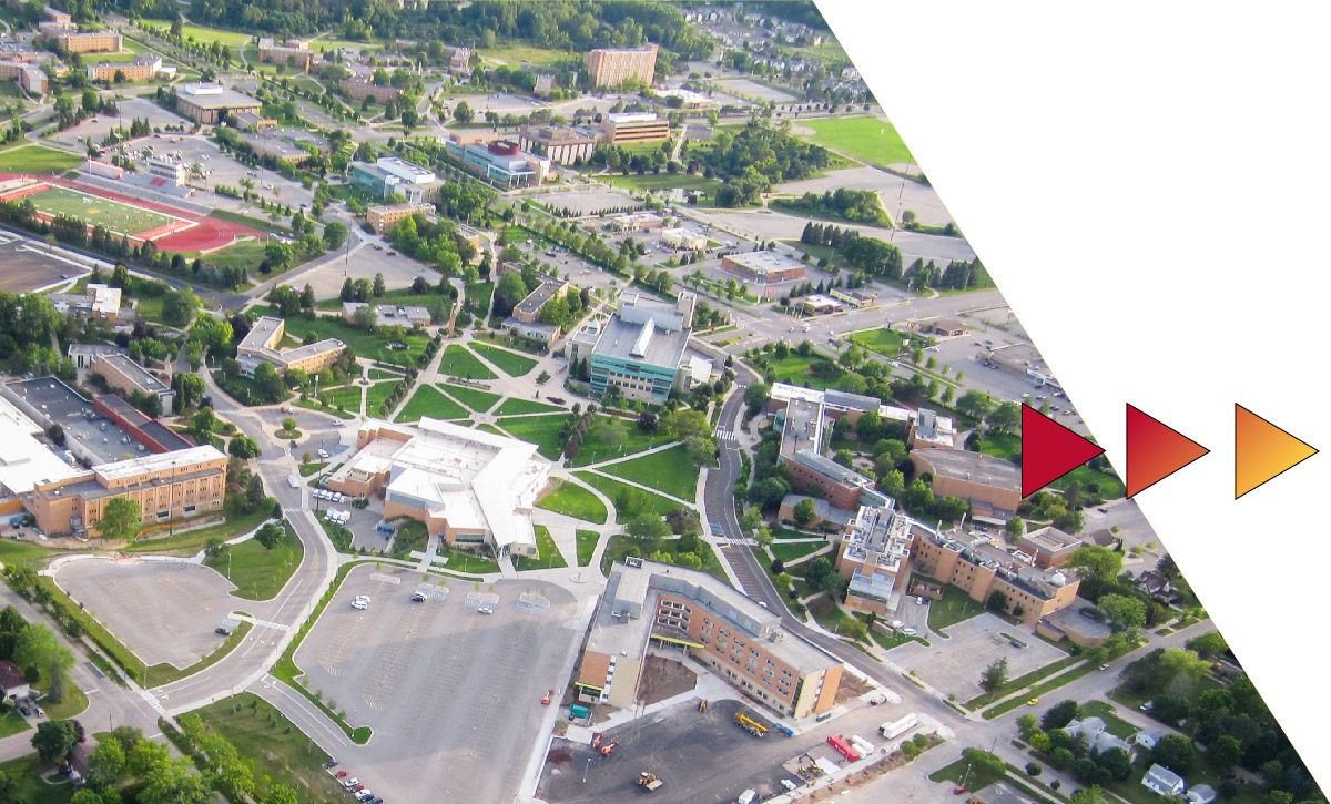 Aerial view of Ferris State University's campus in Big Rapids MI