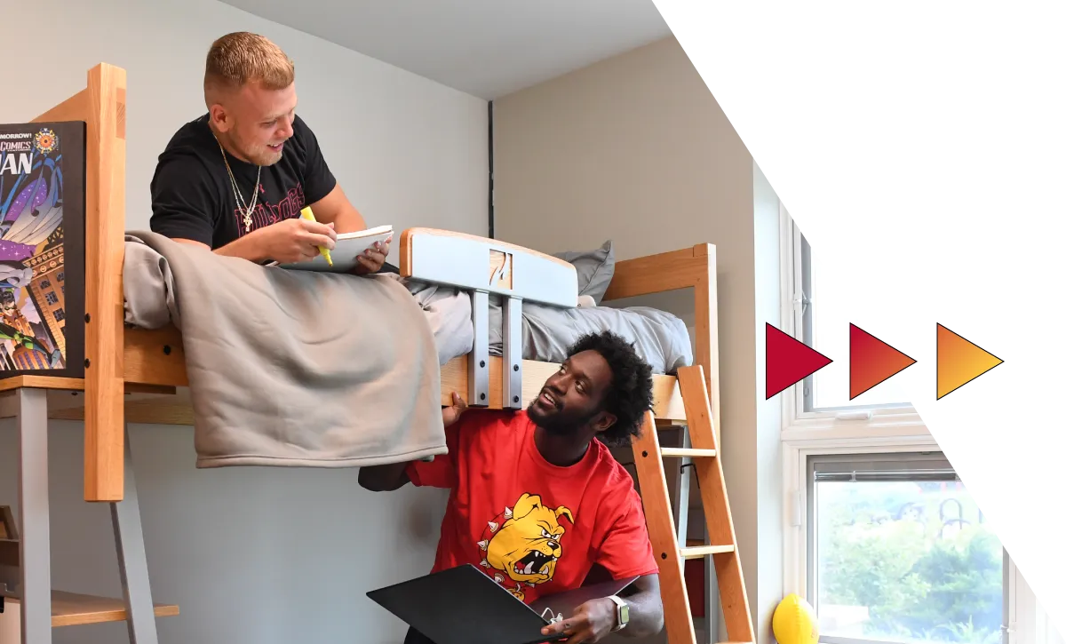 Students in a room in student housing at Ferris State University