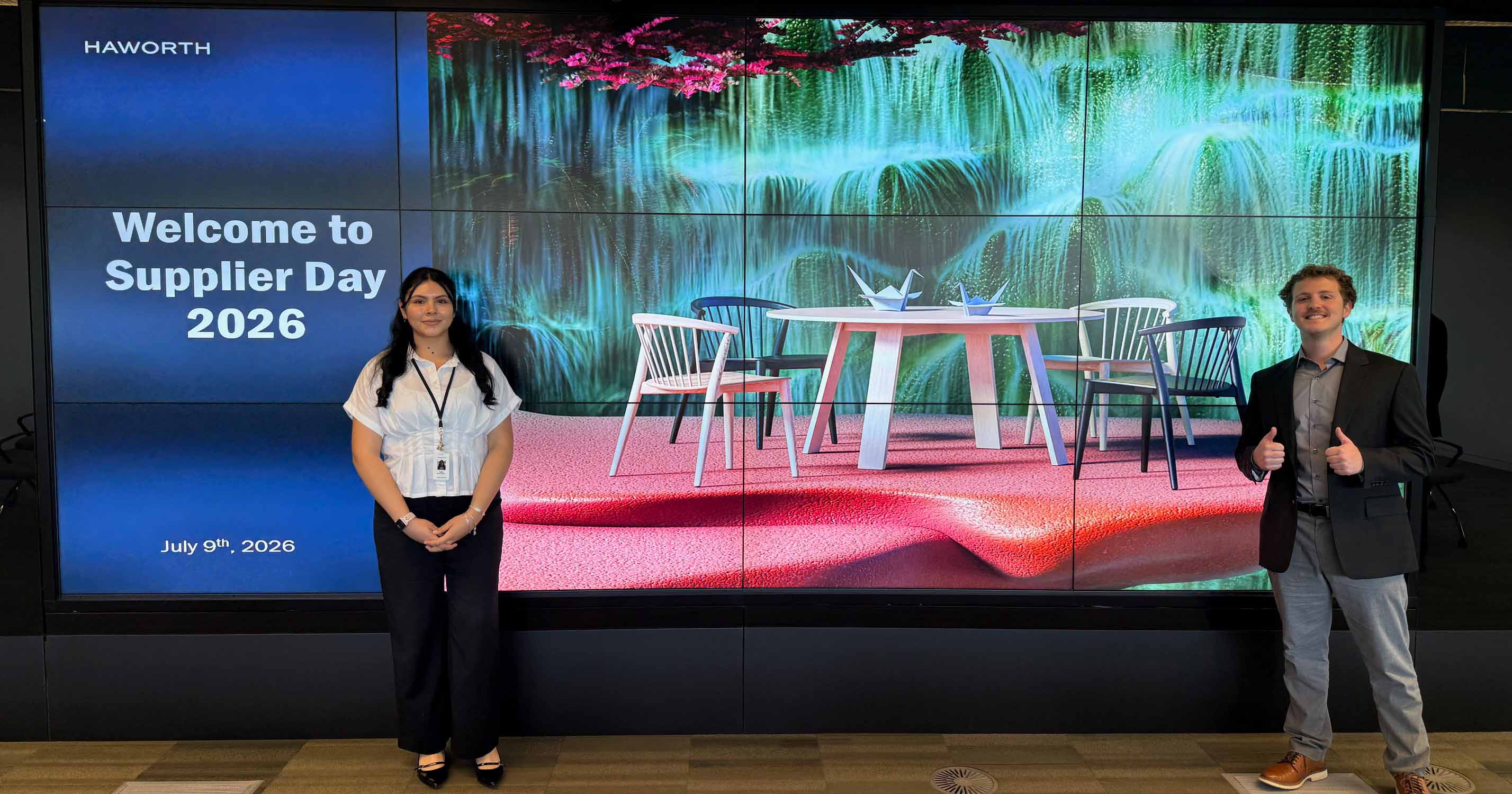 Carla Garcia-Caballero and a colleague at Haworth for Supplier Day 2026.