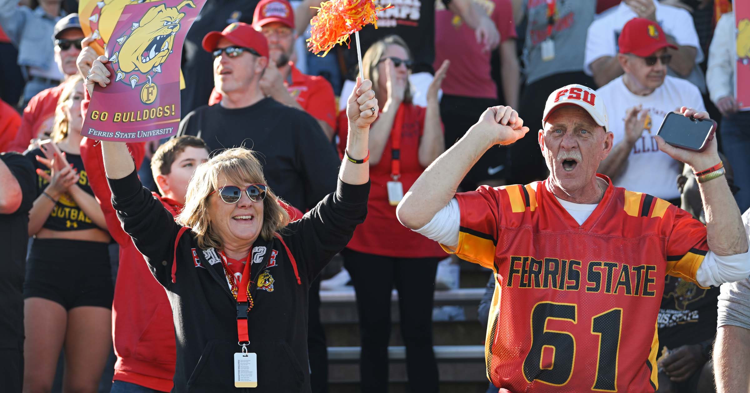 John Sonntag and his partner Tammy Mercer cheering on the Bulldogs at the 2025 national championship game in Texas.