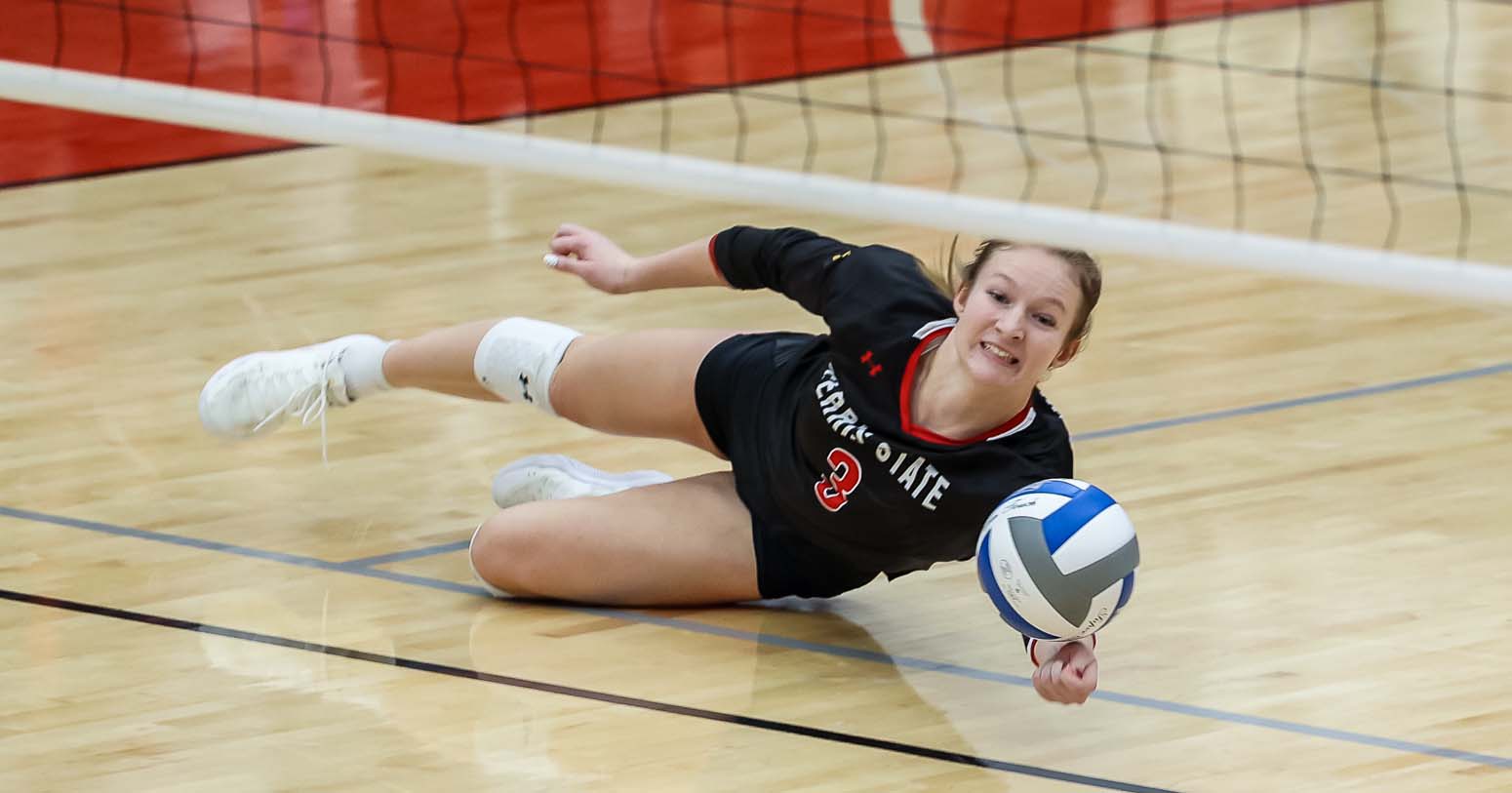 Action shot of sophomore Hayley Wegener