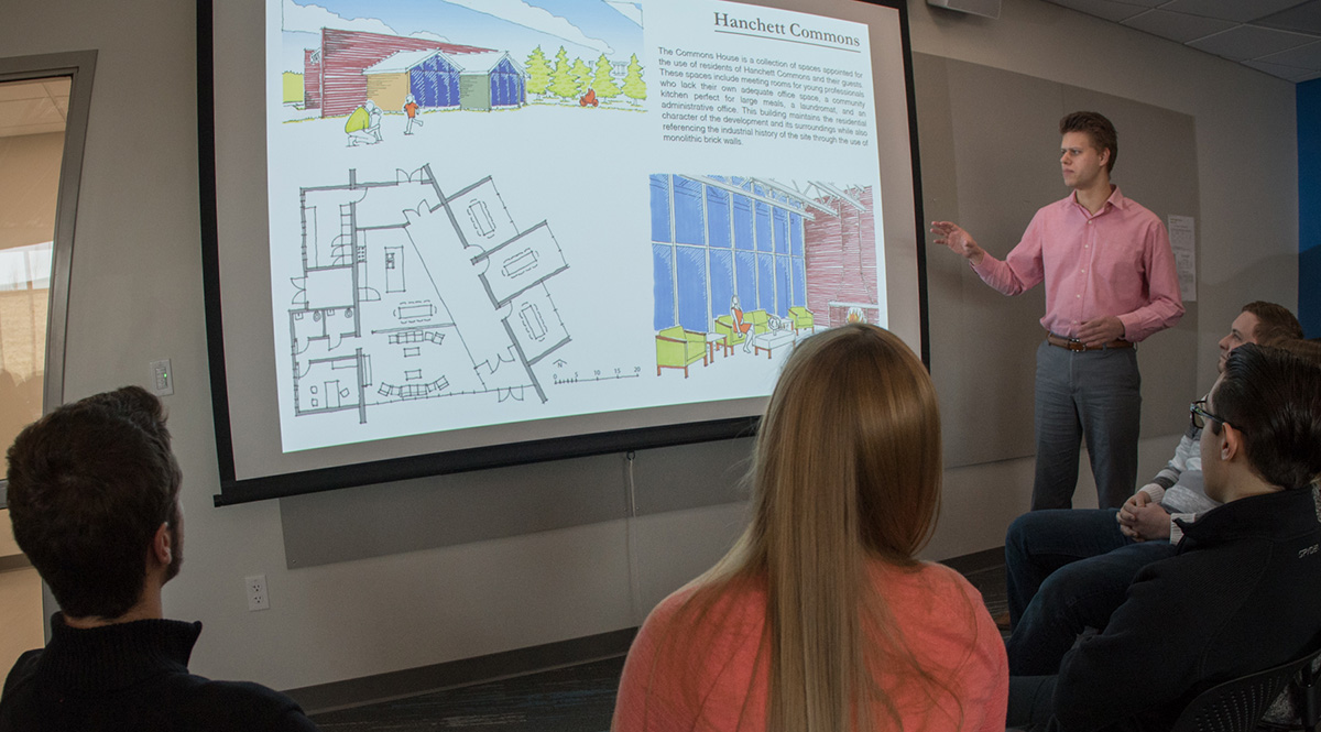 Students in an architecture classroom at Ferris State University