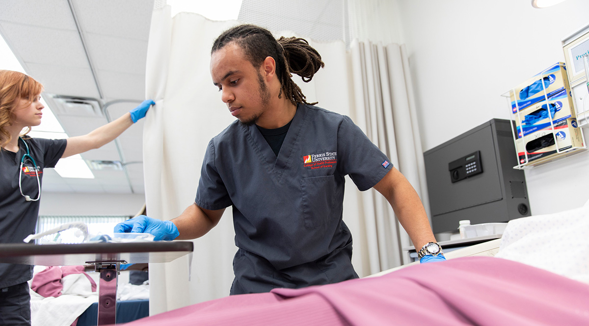 Student in a nurinsg classroom at Ferris State University