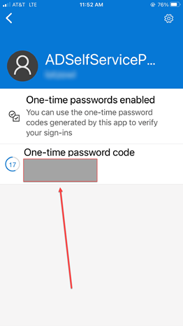 Indicator of where to find the box for your one-time password code on your mobile device