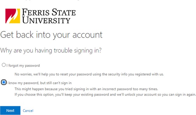 Select I know my password but still can't sign in