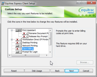 Windows Equitrac Install Settings