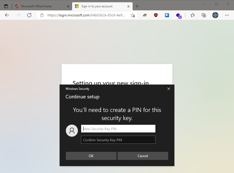 create PIN for security key