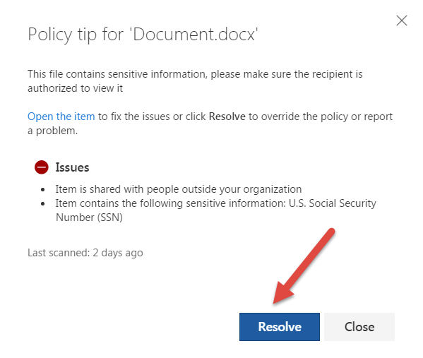 O365 DLP Policy Tip