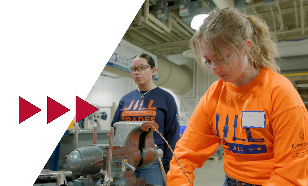 High school girls at Jill of Trades twisting metal