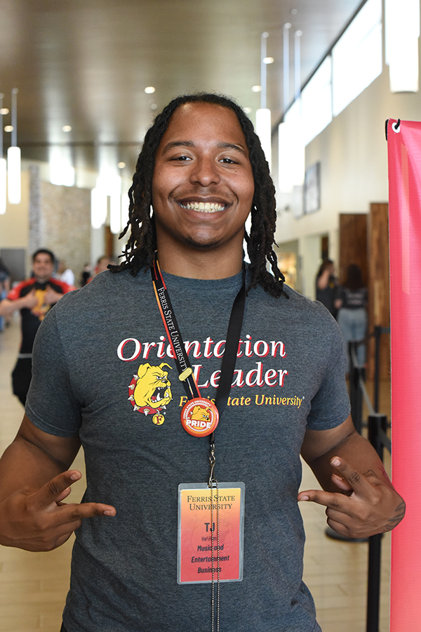 Orientation leader T. J. Johnson, a sophomore in Ferris State University’s Music and Entertainment Business program, looks across the David L. Eisler Center during a Monday, July 17 session.