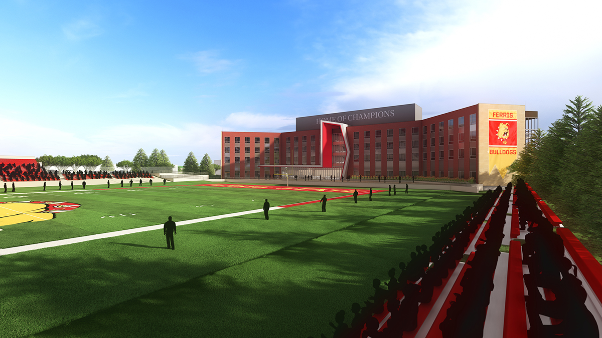 Ferris State future residence hall conceptual drawing
