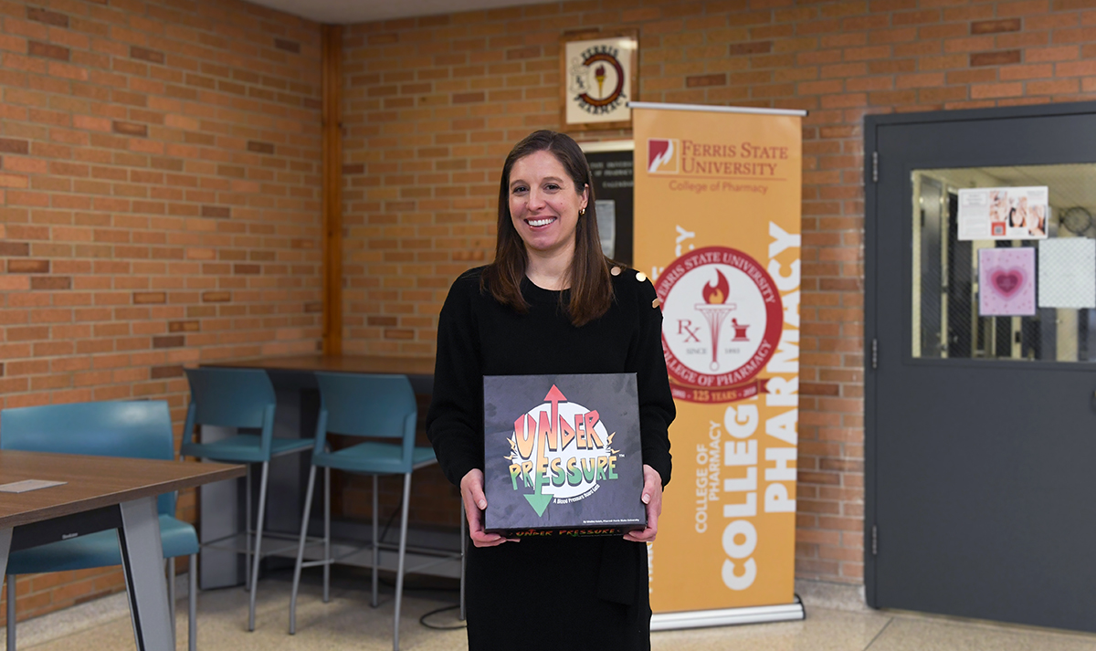 Ferris State University College of Pharmacy students have an opportunity to improve patient care skills through an “Under Pressure: A Blood Pressure Board Game,” an innovative learning tool developed with experts on campus and around the state.  