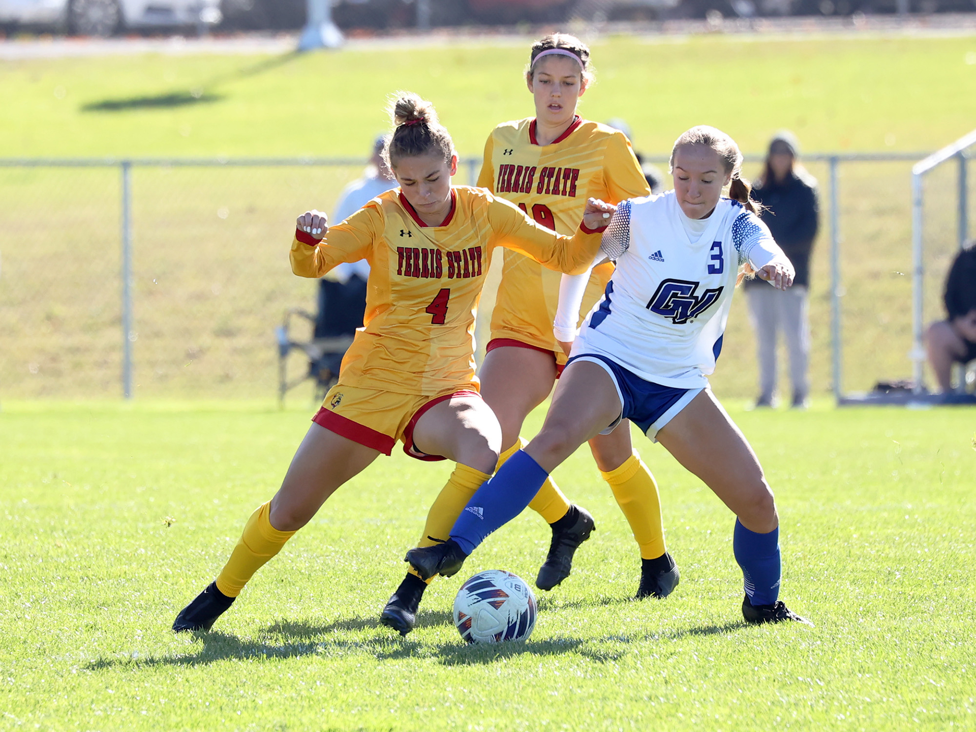 Pictured is a photo from a Ferris State women's soccer game against Grand Valley State