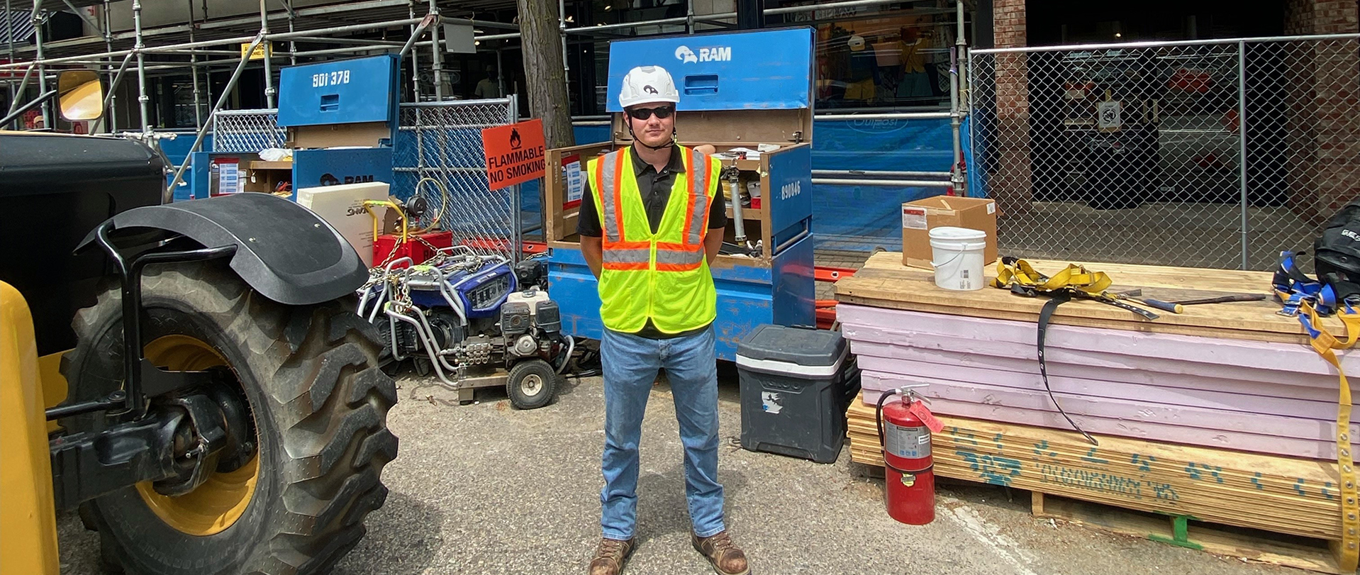 Kyle Varady on a job site during his internship at RAM Construction
