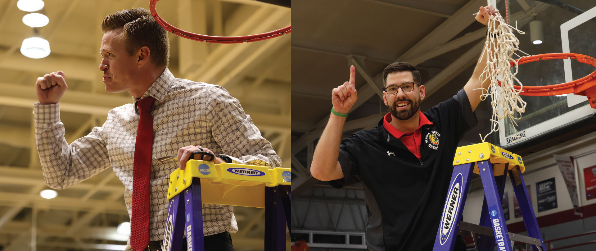 Kurt Westendorp and Andy Bronkema cutting nets after their Sweet Sixteen wins