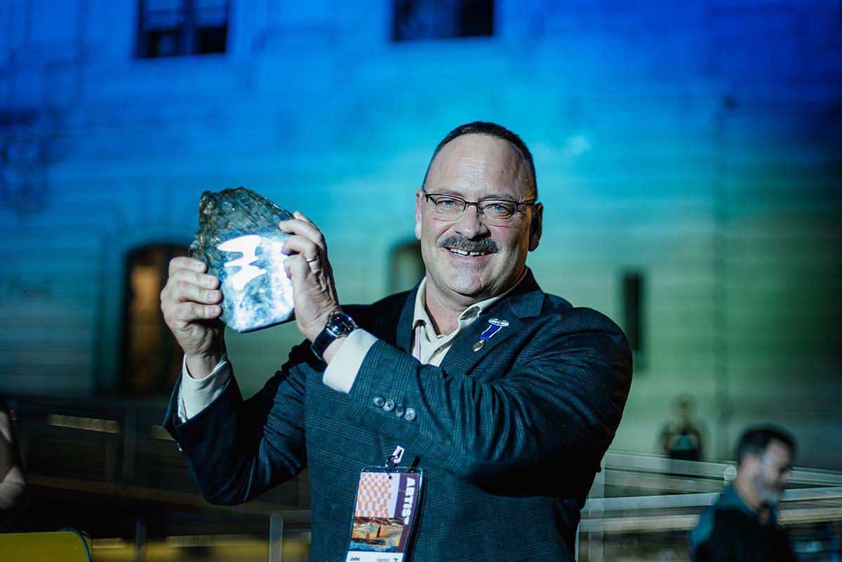 John Katerberg with his Public Vote Grand Prize Award at the ArtPrize 2024 Closing Ceremony