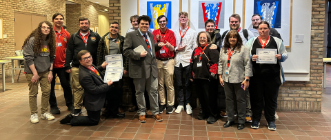 group of students with awards