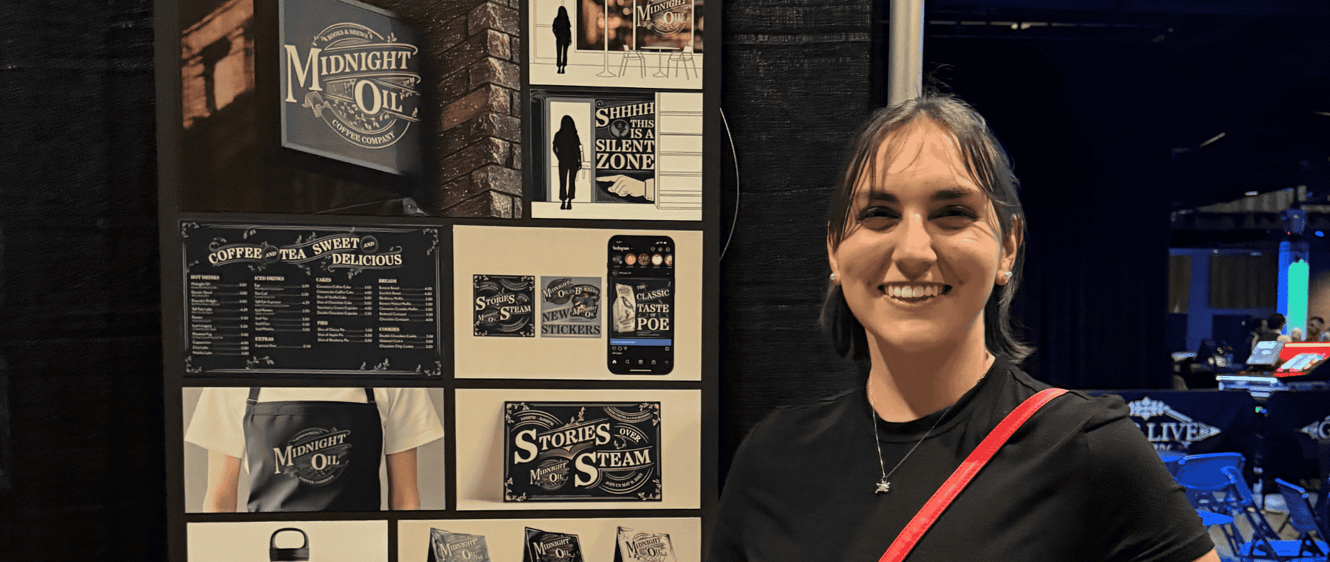 woman infront of artwork