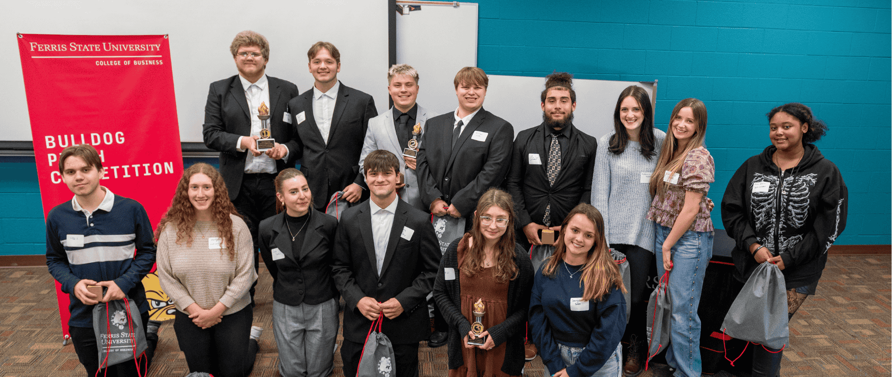 group of students with awards