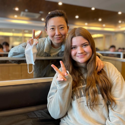 two woman in a restaurant