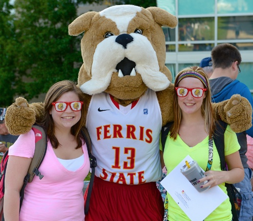 Ferris Bulldog with students