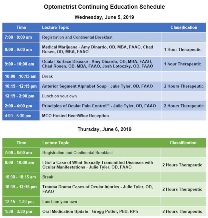 CE Schedule 2019