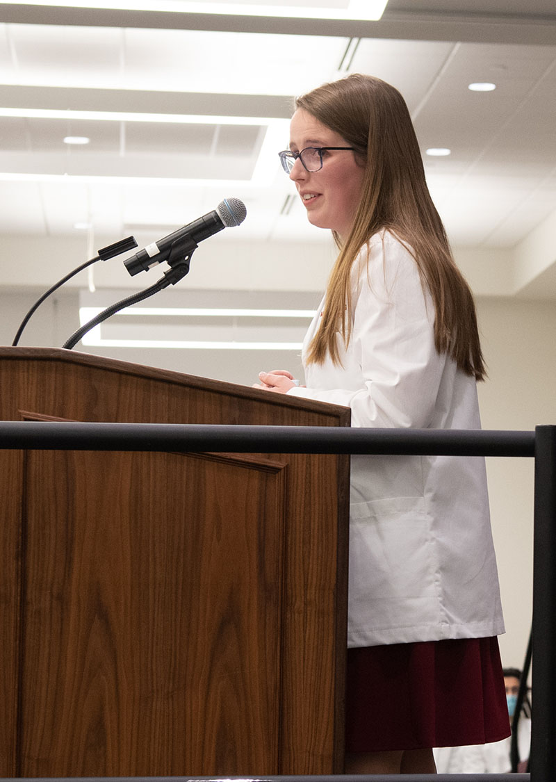 MCO student giving a speech at the White Coat Ceremony